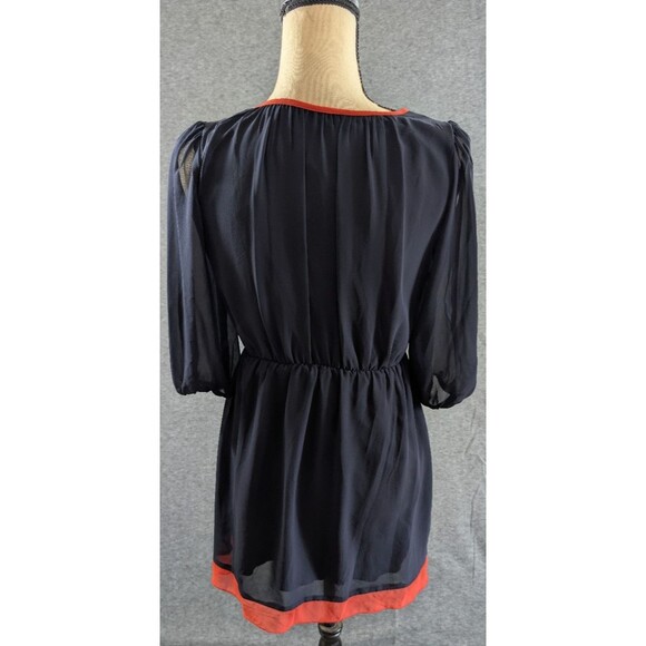 Sweet Storm Dress Peek a Boo Sleeve Navy Orange Detail Womans Size Small - Picture 15 of 16